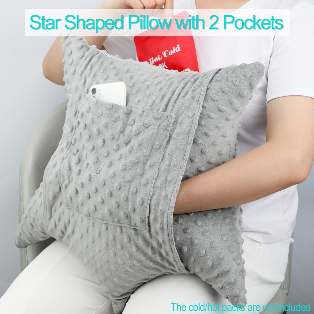 D. Cozy Star Shaped Hysterectomy Pillow with 2 Pockets for Abdominal Surgery Hysterectomy Recovery Must Haves Products Gifts Tummy Pillow with Hands Placement Pouch Minky Dot Gray