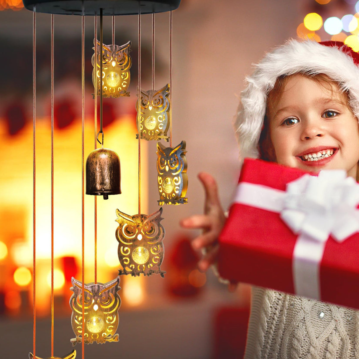 8 LED Solar Upgrade Owl Wind Chimes Outdoor,Mom Gifts for Mothers Day Grandma Wife Gift Solar Owl Wind Chimes for Outside,Hanging Lights Warm LED,Outdoor Owl Decor Christmas