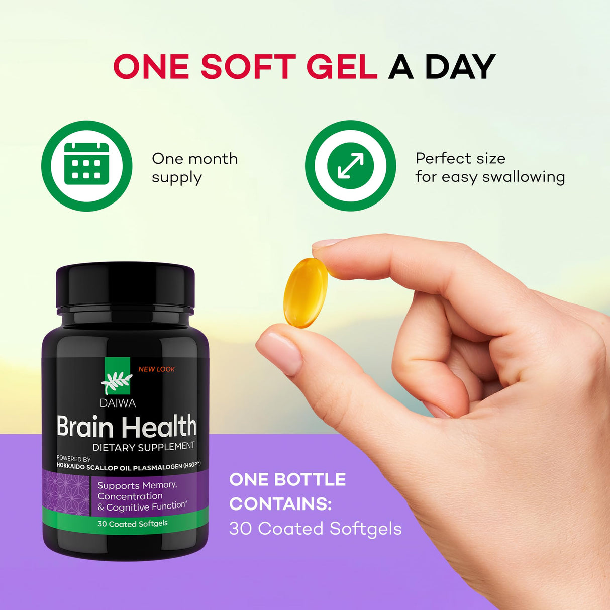 Daiwa Brain Supplement for Adults with Hokkaido Scallop Oil Plasmalogen (HSOP) - 30 Capsules