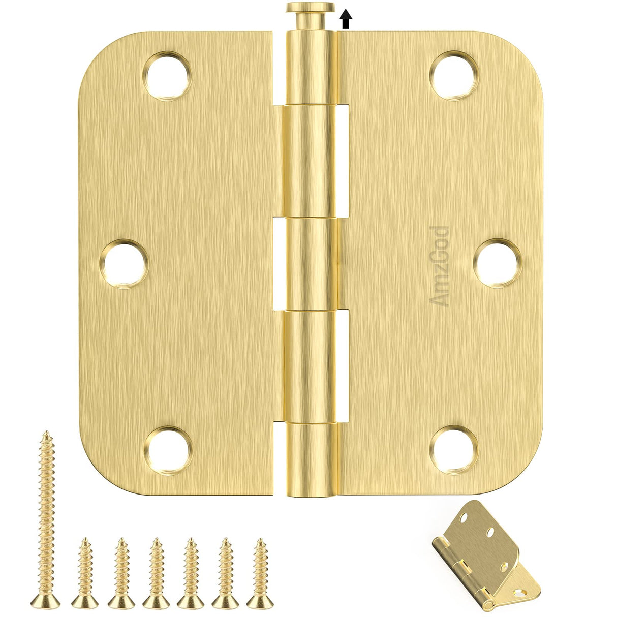 AmzGod Satin Brass Door Hinges - 12 Pack Gold Door Hinges 3.5 Inch Rounded Interior Door Hinge with 5/8" Radius - 3 1/2 Inches Flat Iron Brass Hinges for Residential Standard Doors