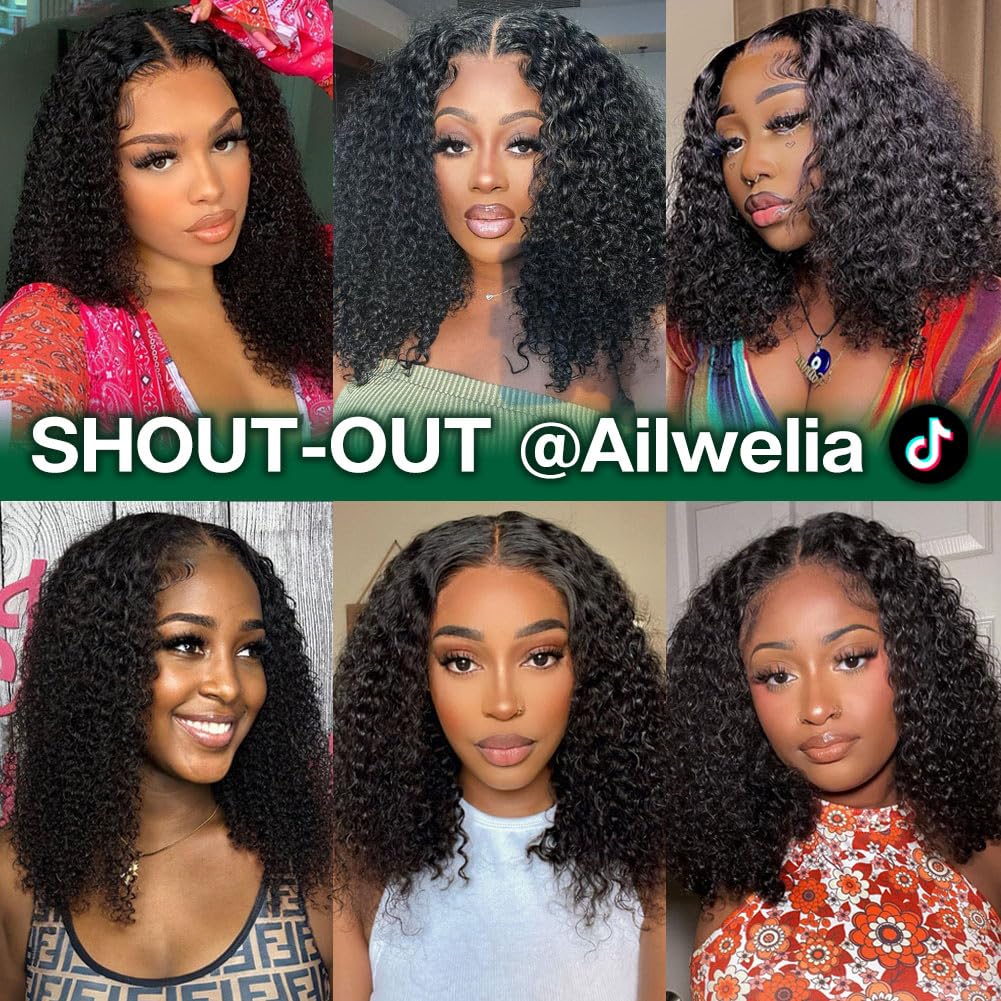 Curly Bob Wig Wear And Go Glueless Human Hair Pre Plucked Pre Cut 5x5 Hd Lace Closure Wigs Human Hair Wig Short Curly Wigs For Black Women Jerry Curl Wig 200Density 14 Inch