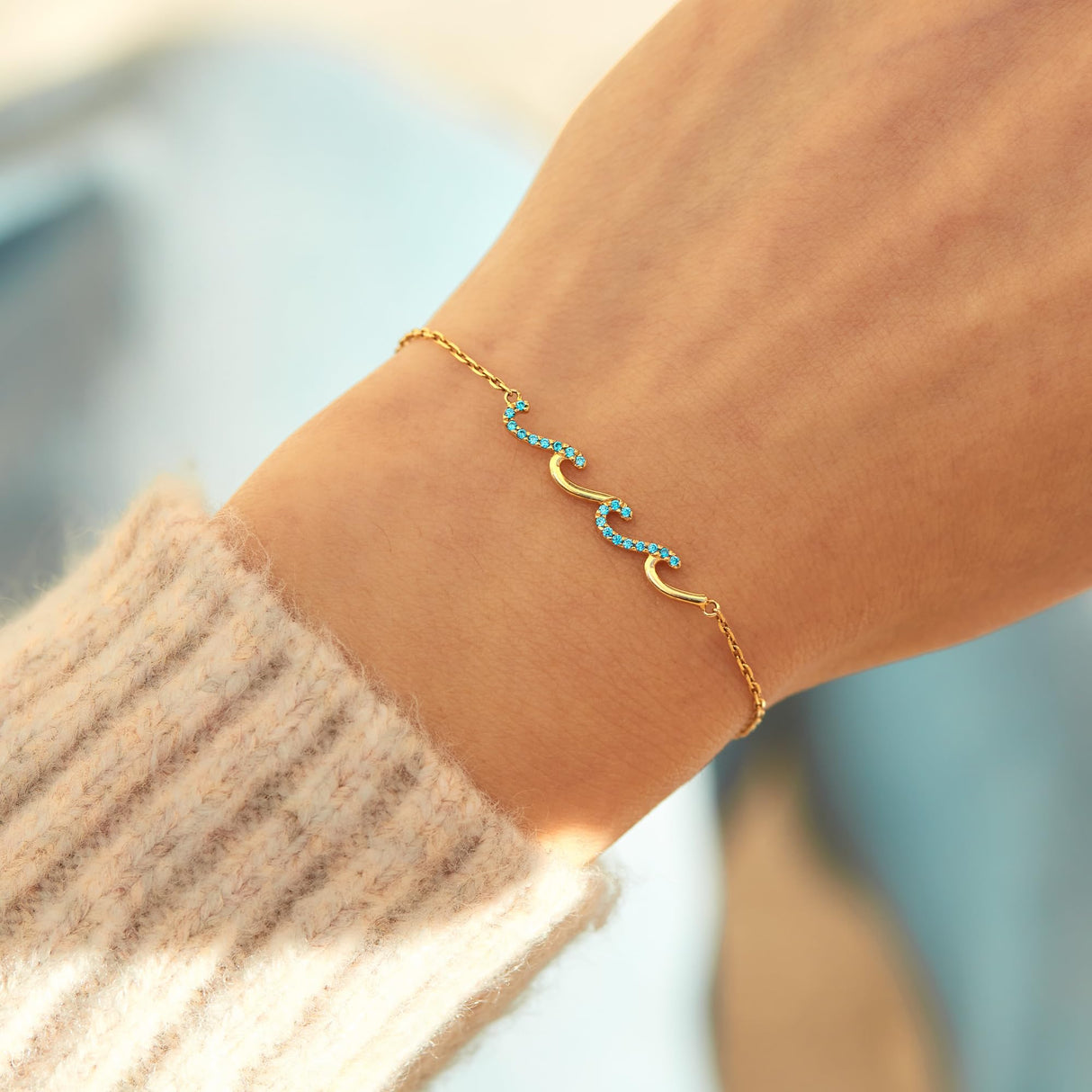 STORYJEWELLERY Sister Gifts, Sister Bracelet, Birthday Gifts for Sisters, Sterling Silver Wave Bracelet, Sisterhood Jewelry