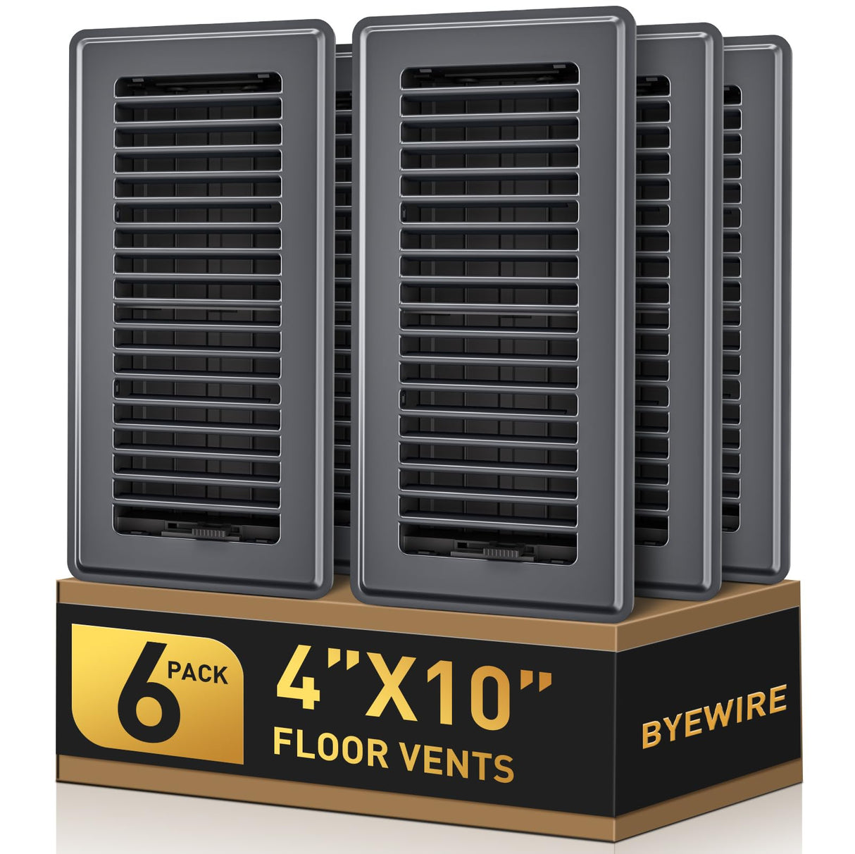 4x10 Floor Register, Floor Vent Covers for Home Floor, Sidewall, Heavy Duty Steel Walkable Floor Grates, Adjustable Air Vent Covers Rust Proof Finish, 4" x 10'' Floor Vent, 6 Pack, Gray