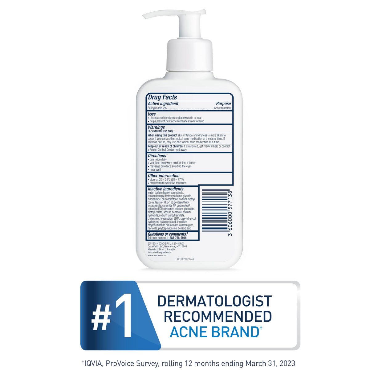 CeraVe Acne Control Cleanser, 2% Salicylic Acid Treatment Formulated With Niacinamide + Ceramides + Oil Absorbing Clay, Gentle Face Wash Helps Clear & Prevent Acne, Fragrance Free, 16 Ounce