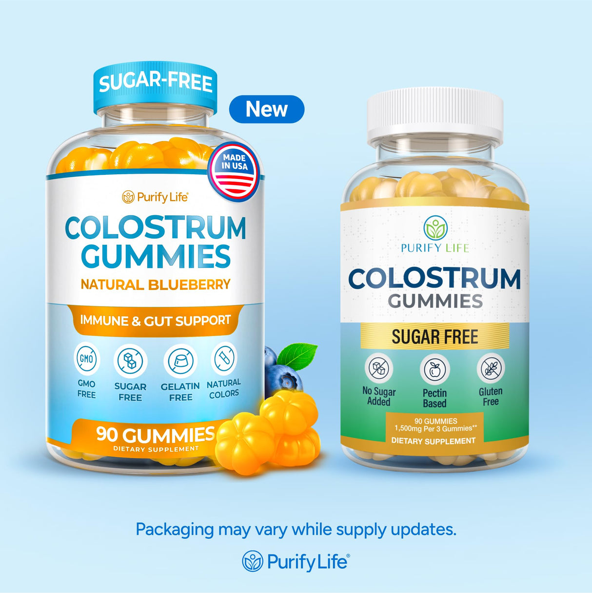 Sugar-Free Colostrum Gummies (1500mg) Bovine Colostrum for Humans, Grass-Fed Supplement for Gut Health, Leaky Gut Repair, Immune Support, Skin Health - 35% IgG Per Serving