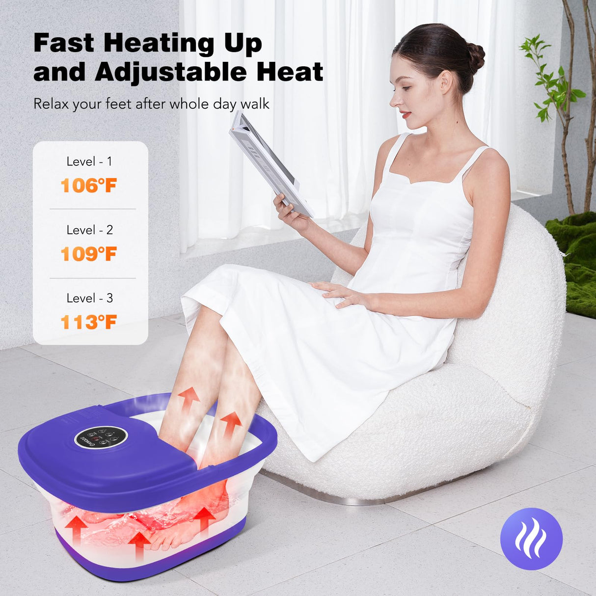 Collapsible Foot Spa Bath with Heat, Remote Control, Temperature Control, Bubbles, Pumice Stone, Red Light, Timer, 16 Massage Roller Pedicure Foot Spa for Relaxation and Stress Relief, Purple