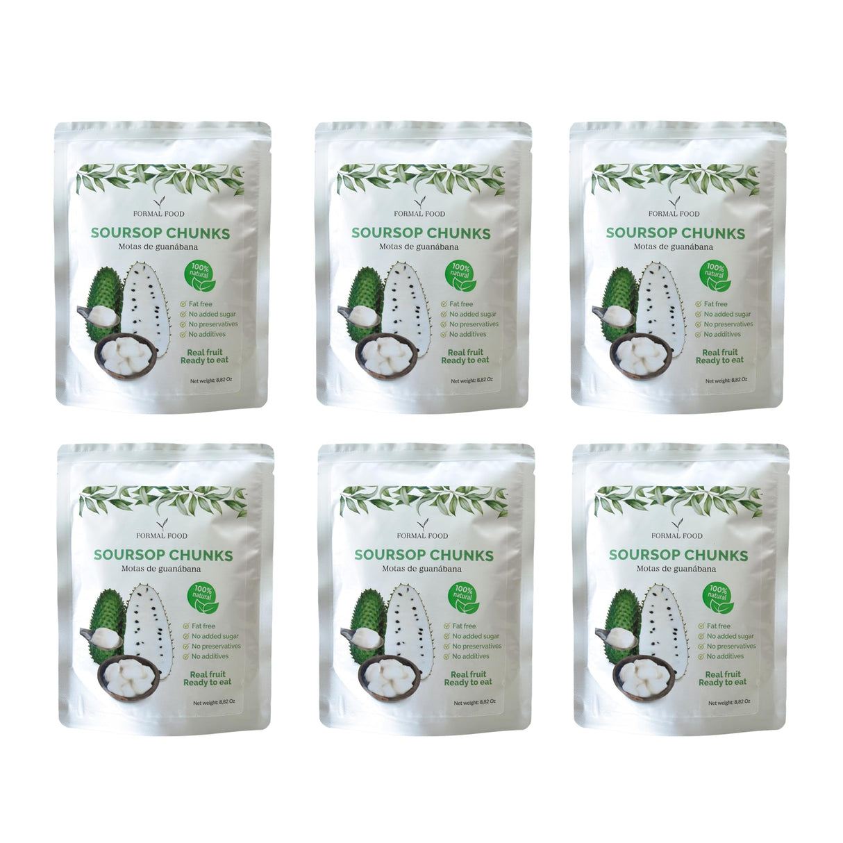Soursop (Guanabana) Fruit 100% Natural And Real - No Added Sugar, No Preservatives - 8,82 Oz (Soursop Pack of 6)
