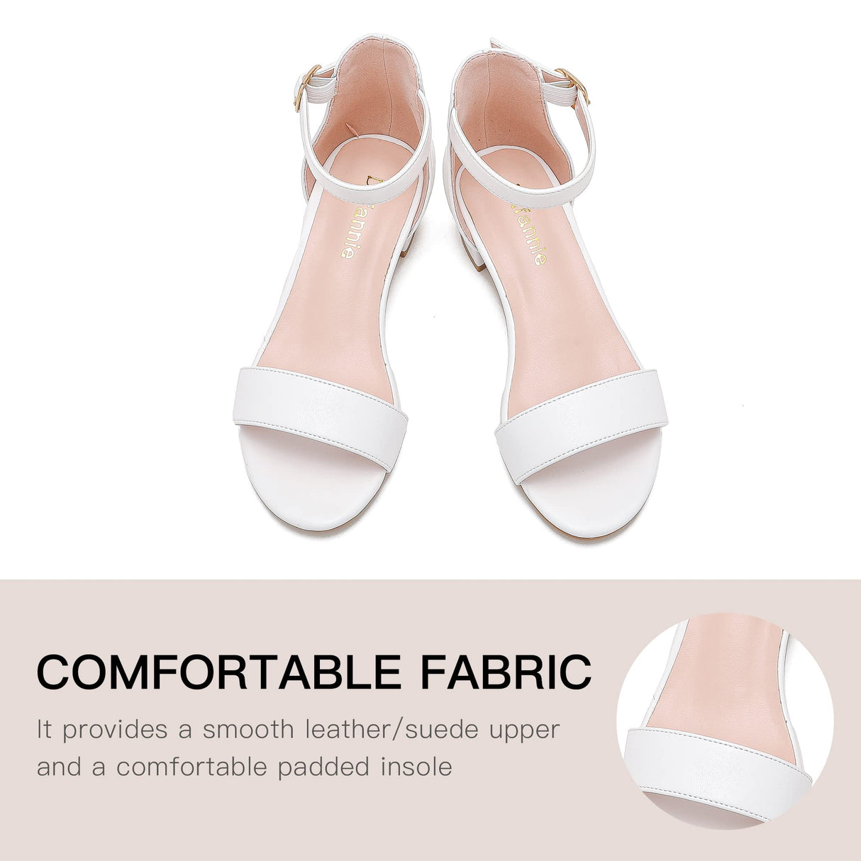 Dufannie White Heels for Girls Open Toe Ankle Strap Chunky Heel Kids Sandals Girls Dress Shoes Party Wedding First Communion Church Christmas Buckle Little Girl Sandals(3603White 3)