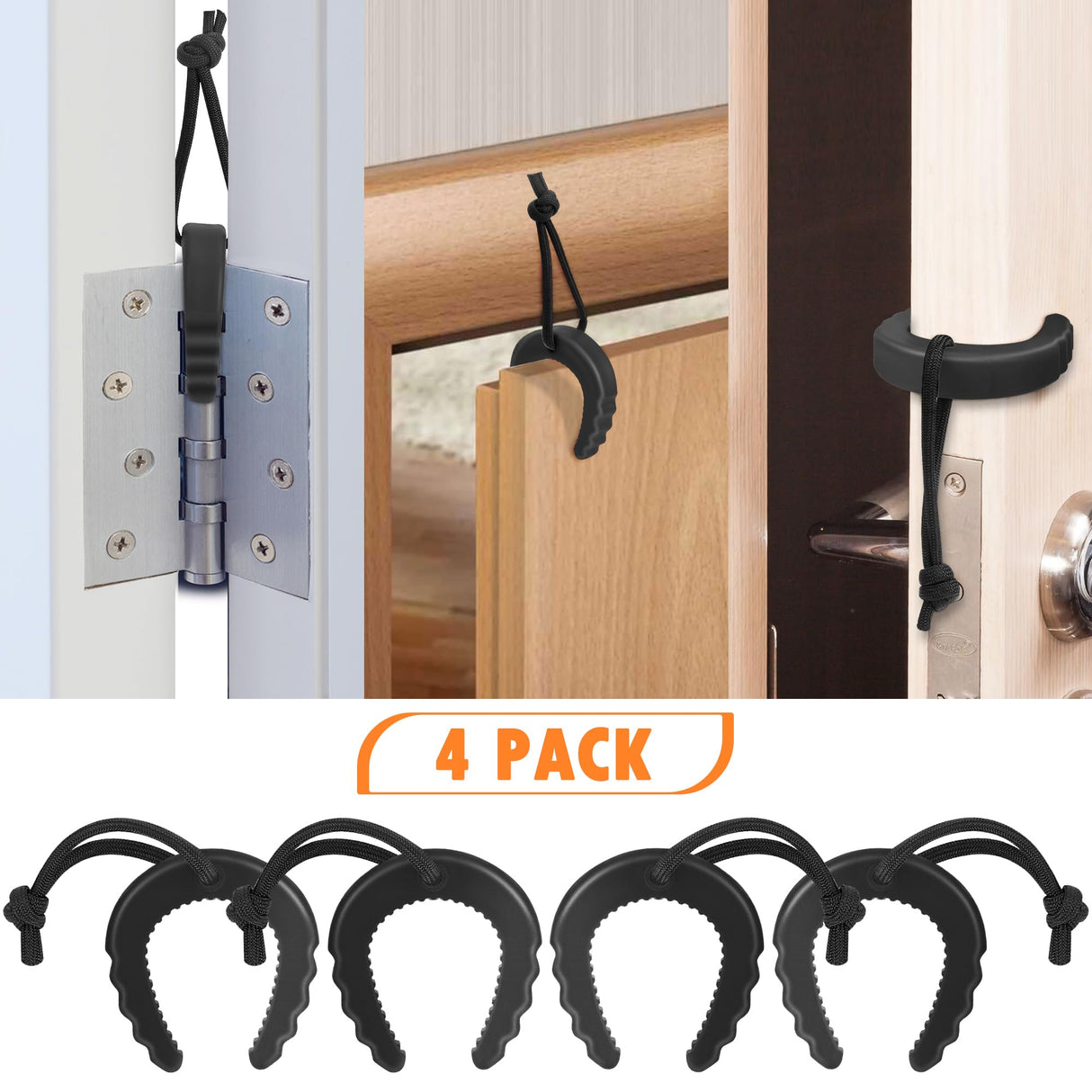Crosize 4 Pack First Responder Door Stops, Door Jam for Law Enforcement, Police, Emergency Medical Services, Black Door Stoppers Wedge