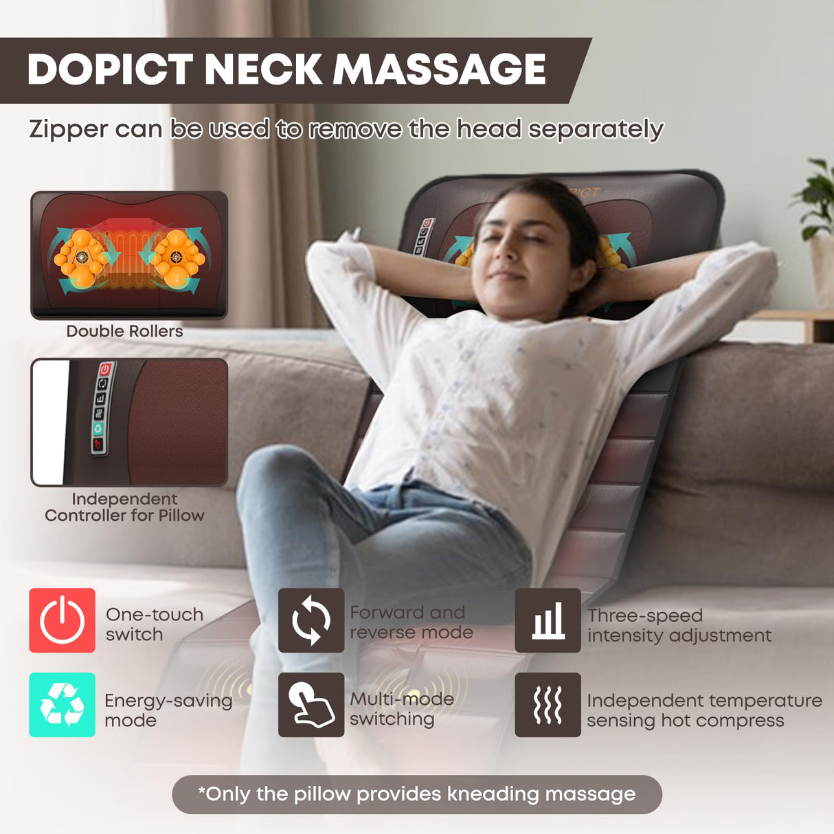 Massage-Mat, Detachable Neck Massager, Full Body Vibration Heating, Massage Pad with 10 Vibrating Motors and 9 Speed Settings for Home Office Use, Brown