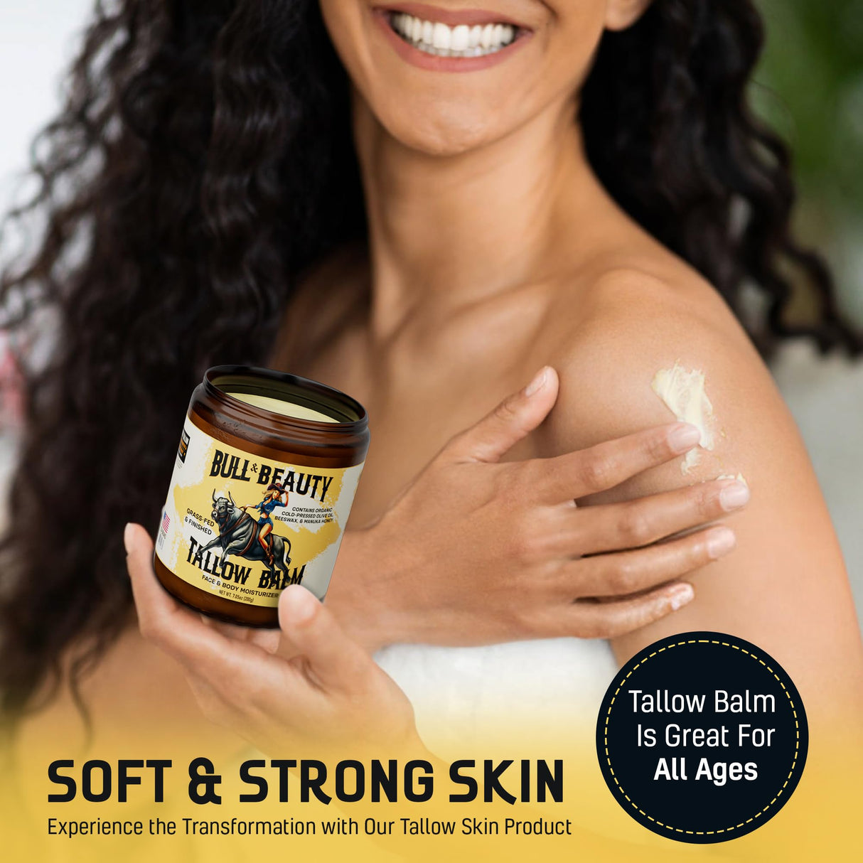 Bull & Beauty Organic Beef Tallow and Honey Balm 7.05oz Organic Beef Tallow for Skin - 100% Grass-Fed Unscented Beef Tallow Moisturizer for Skin & Face with Manuka Honey, Olive Oil & Beeswax