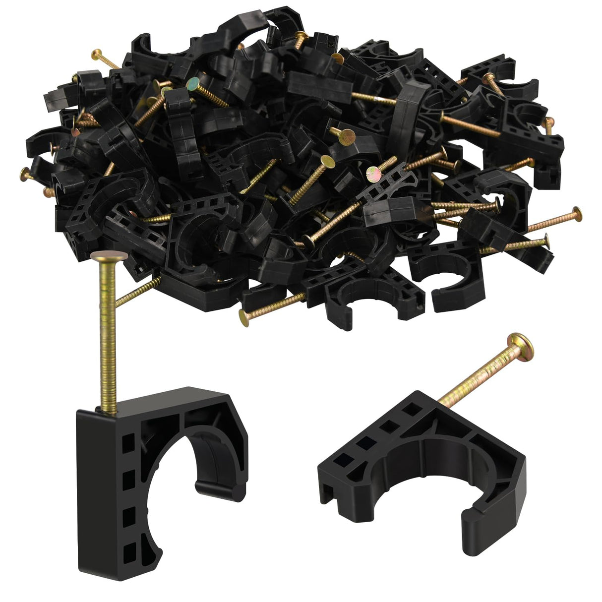 100 Pack 3/4" Half Clamps J-Hook with Nails Set, J Clamps for PEX, Copper, CPVC Tubing Connections