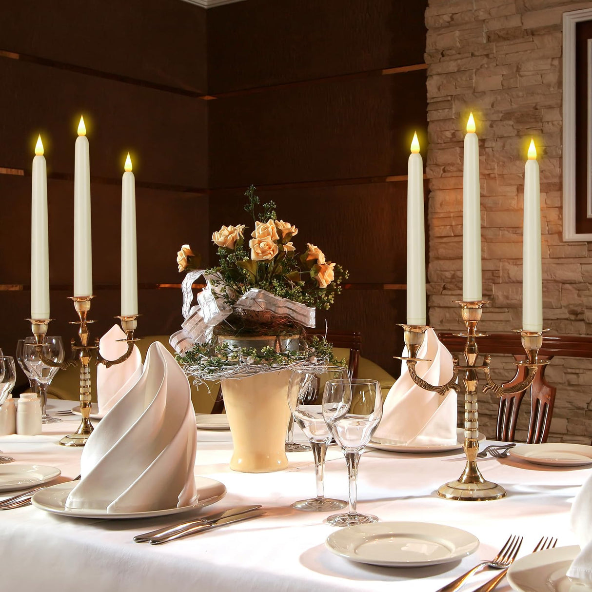 Flameless Taper Candles with Remote Control and Timer, Battery Operated LED Candlesticks with Flickering 3D Flame, 9.6 Inches Plastic Fake Candles for Christmas, Wedding and Home Decor (Ivory, 15)