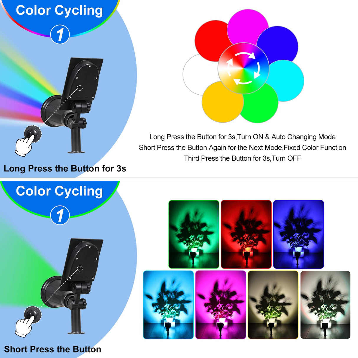 T-SUN Solar Spotlights for Outsides, Christmas Solar Lights Outdoor Waterproof, Color Changing Solar Landscape Spotlights, Auto ON/Off Solar Garden Pond Light for Yard, Trees, Driveway, Patio(4 Pack)