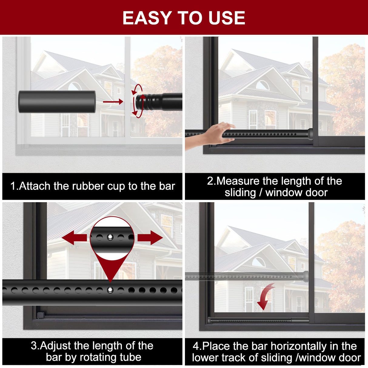 AceMining Sliding Door Security Bar,Heavy Duty Sliding Patio Door Lock Bar, 20-50inch Adjustable Multi-use Window Security Bars, Sliding Door Stopper,Black,1Pack