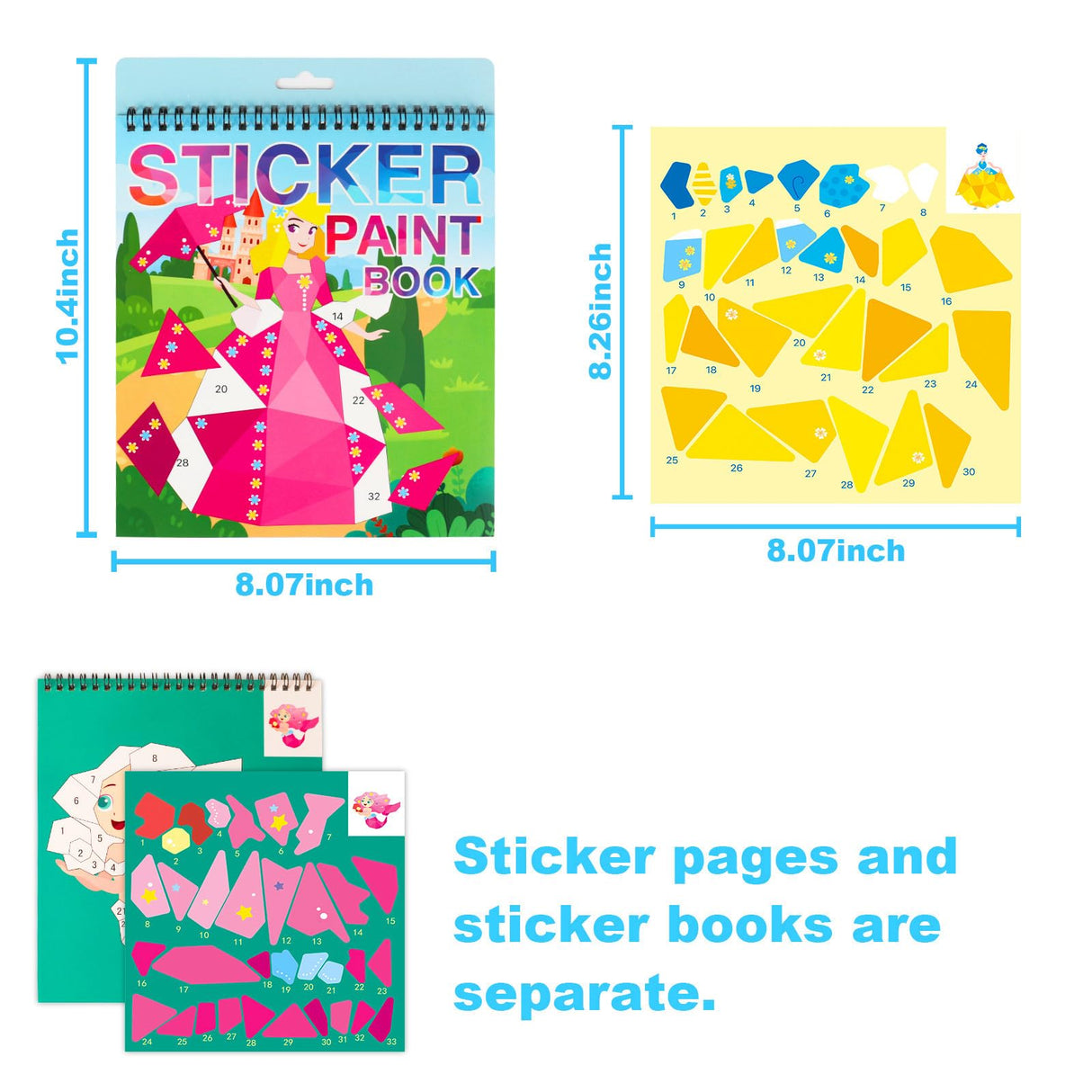 TPQKA Crafts for Kids Ages 4-8 Sticker Paint Books 6 Pack Number Sticker Books for Kids Girls Boys Halloween Christmas Party Favor, Road Plane Travel Activity Books