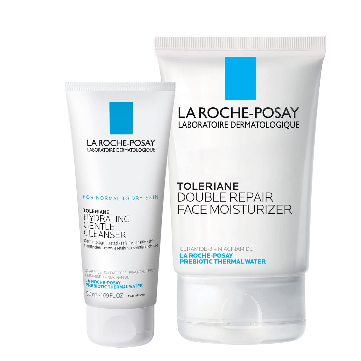 La Roche Posay Toleraine Skin Care Set, Double Repair Face Moisturizer 100ml & Hydrating Gentle Cleanser 50ml, Oil Free Moisturizer & Face Wash