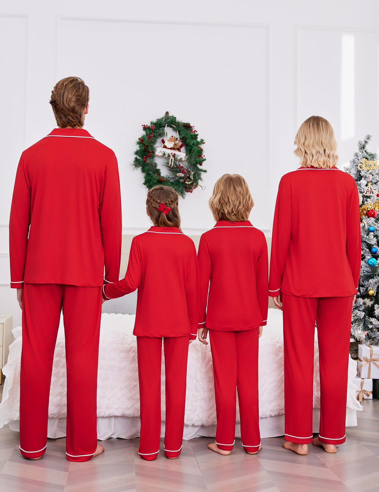 Ekouaer Christmas Family Matching Pajamas Long Sleeve Button Down Pj Set Festival Party Sleepwear,Red,Women,L