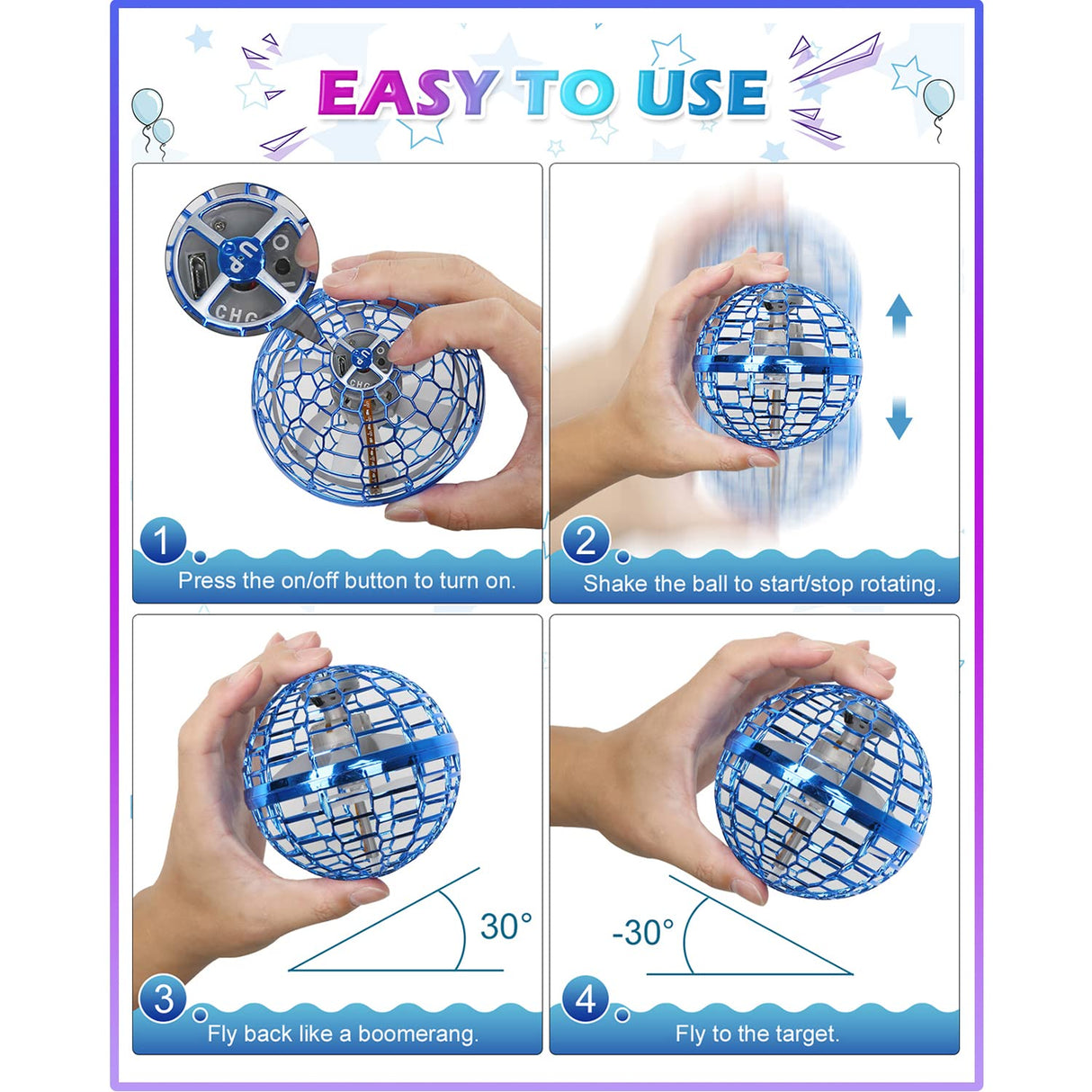 Cosmic Fly Ball 2025 Flying Orb Ball with Lights,UFO Hand Operated Mini Drone for Kid,Galactic Fidget Spinner Boomerang Hover Balls,Christmas Birthday Gifts Toy for 6 7 8 9 10+ Year Old Boy Girl Teens