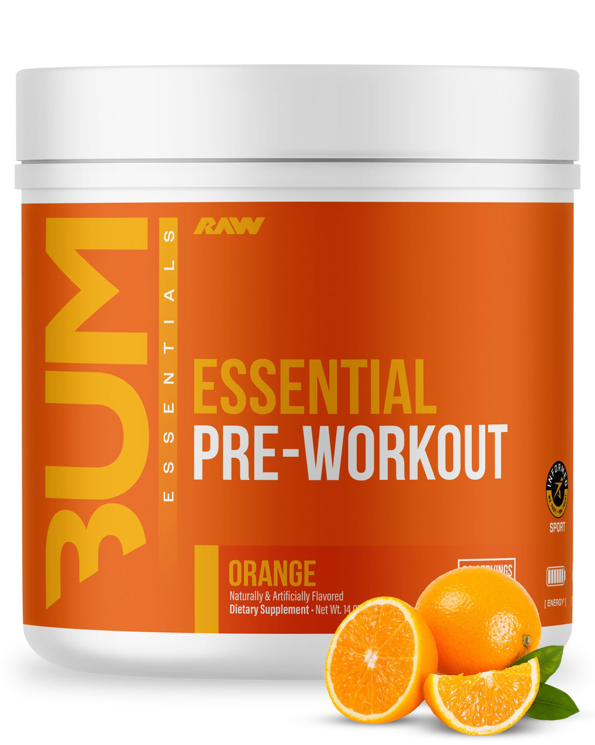 RAW Essential Pre-Workout Powder (Orange) - Chris Bumstead Sports Nutrition Supplement for Men & Women - Preworkout Energy Powder with Caffeine, L-Citrulline, L-Tyrosine, & Beta Alanine Blend