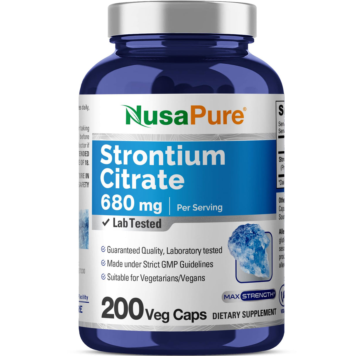 NusaPure Strontium 680 mg 200 Vegetarian Caps (Non-GMO, Vegan)