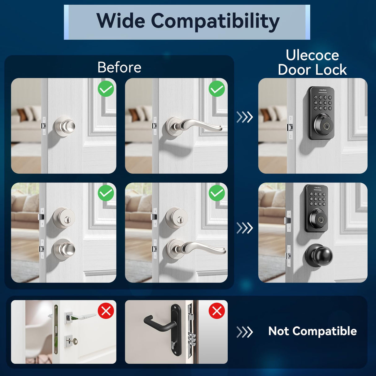 Ulecoce Fingerprint Keypad Deadbolt with Knob Set, Keyless Entry Door Lock with App Control, Door Locks for Front Door, Auto Lock&One-Touch Lock, 100+ User Codes&5 Keys, Easy Installation, Matte Black