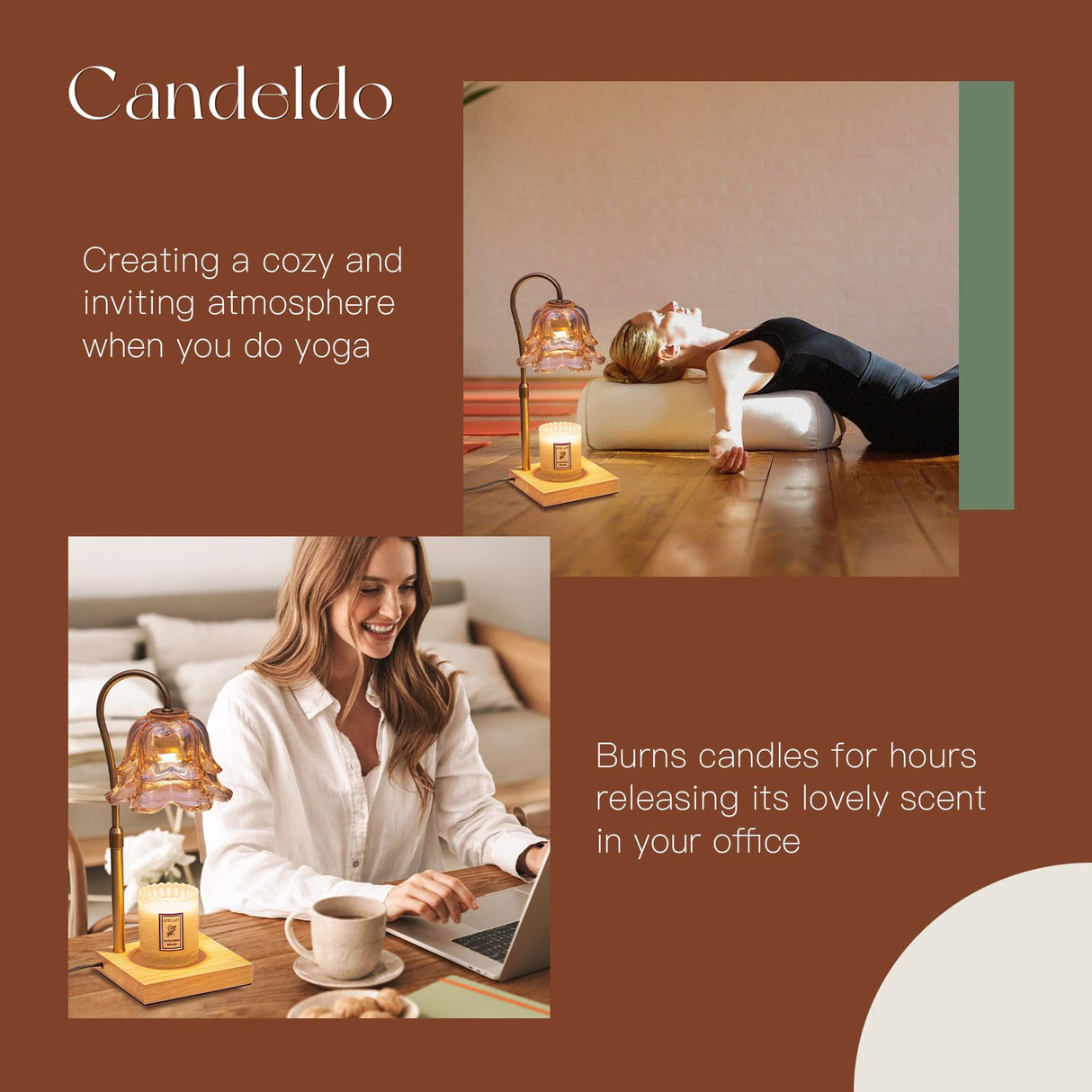 Candeldo Candle Warmer Lamp with Timer: Flower Gold Candle Lamps Height Adjustable Wax Melt Home Decor House Warming Christmas Gift Mom Gift for Women