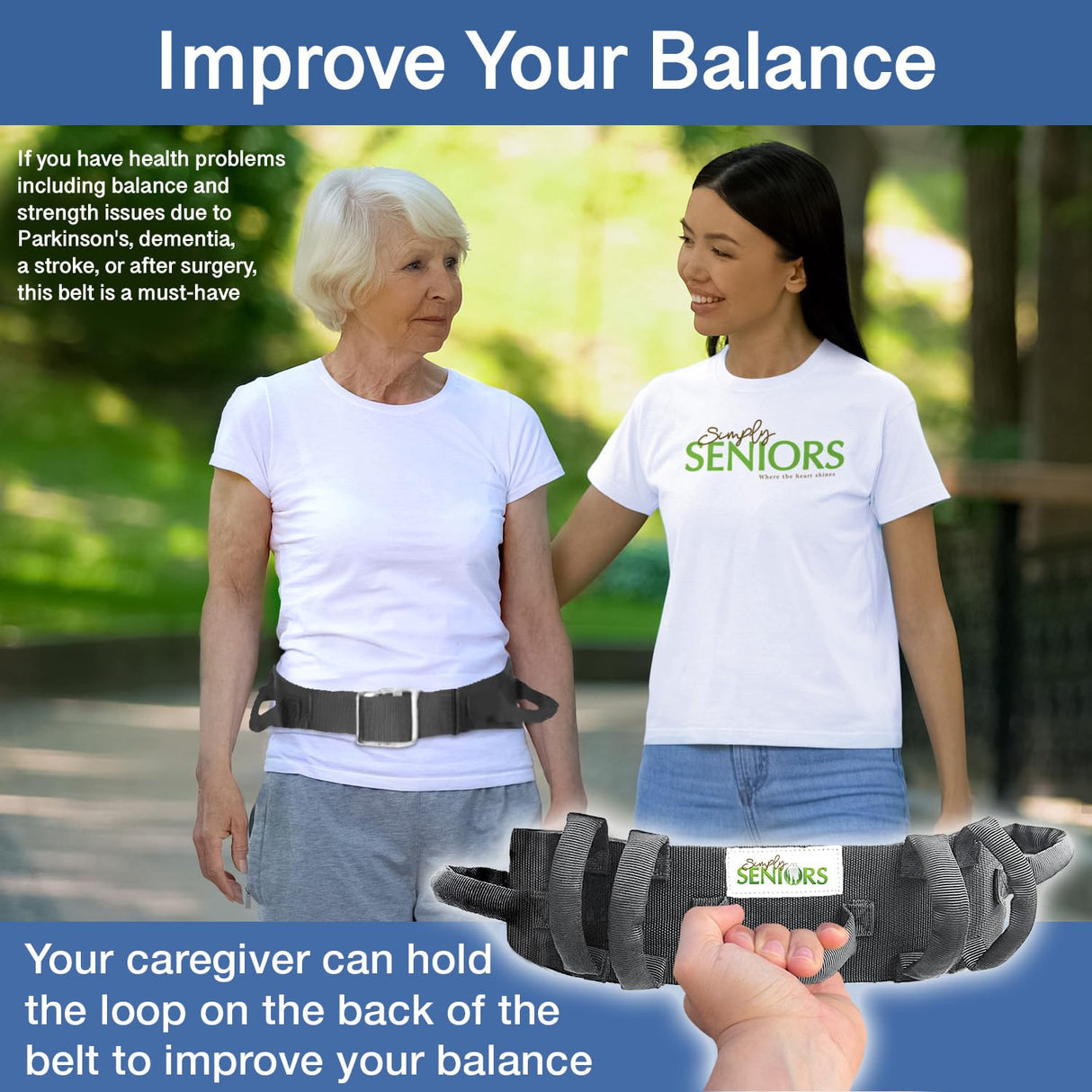 Gait Belts for Seniors with 7 Handles - Transfer Gate Belts with Handles for Lifting Elderly & Patient Physical Therapy - Easy to Use Quick Release Gait Belt for Medical Nursing Use