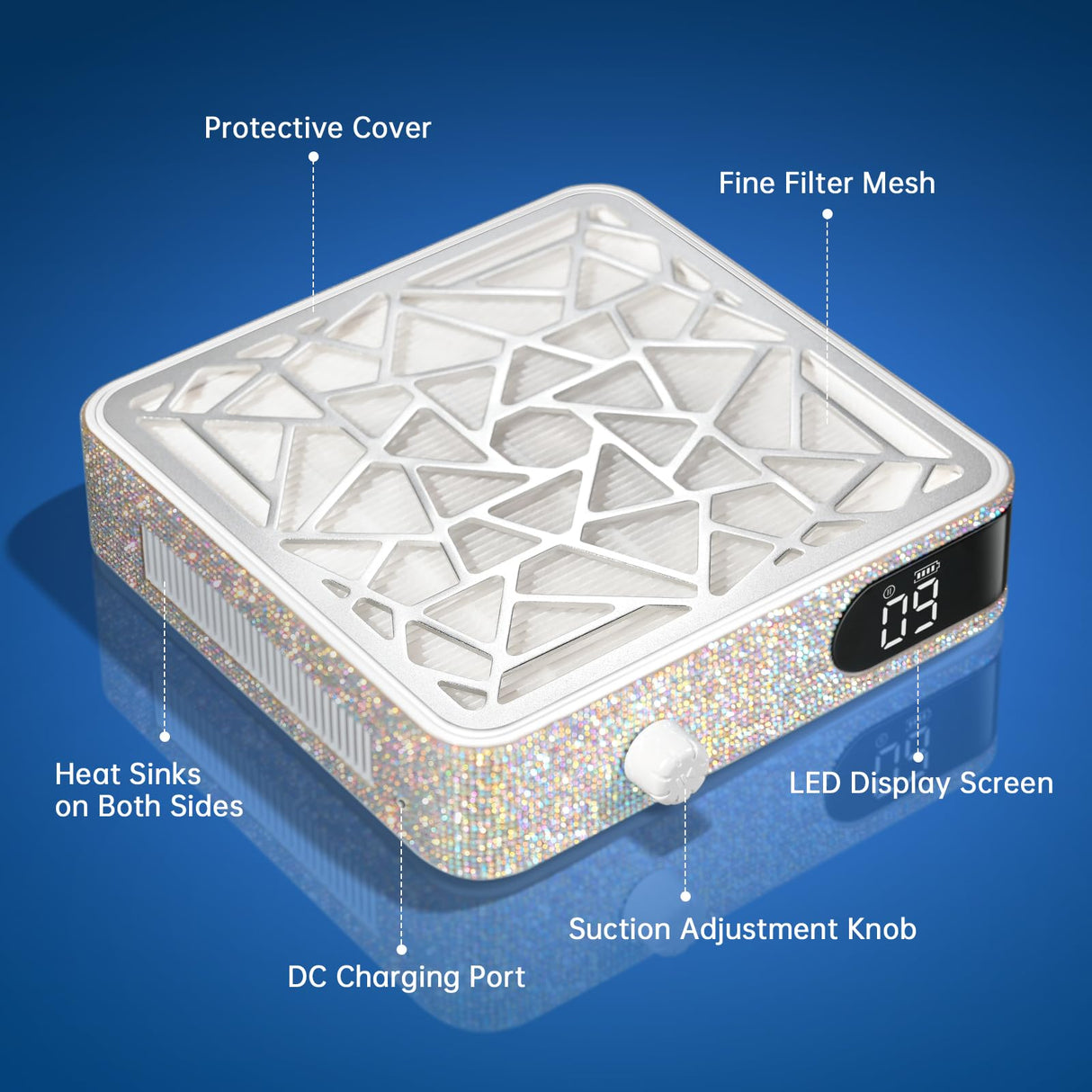 CHRISTINE SHELLY Nail Dust Collector, Powerful Vacuum Fan Vent Dust Collector Extractor Dust Suction Machine for Acrylic Nails Polishing, Nail Salon, White Diamond