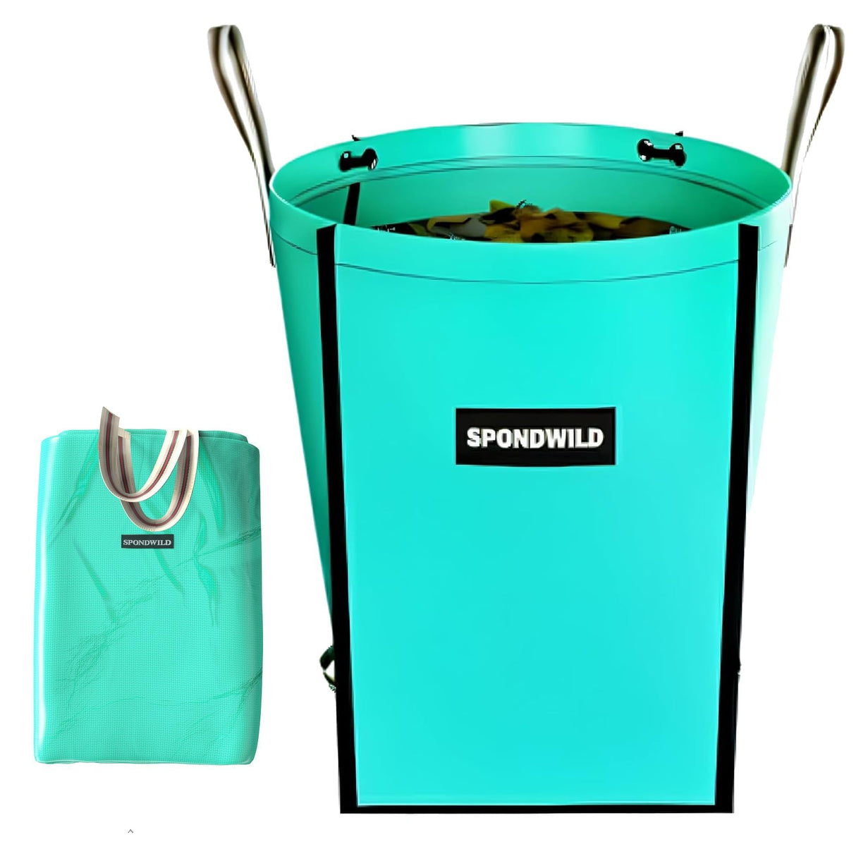 SPONDWILD 63 Gallon Reusable Yard Waste Bag - Durable PE Standable Lawn Leaf Bag with 4 Reinforced Handles, Collapsible Portable Garden Container for Leaves, Yard Waste, Garden Debris (Green)