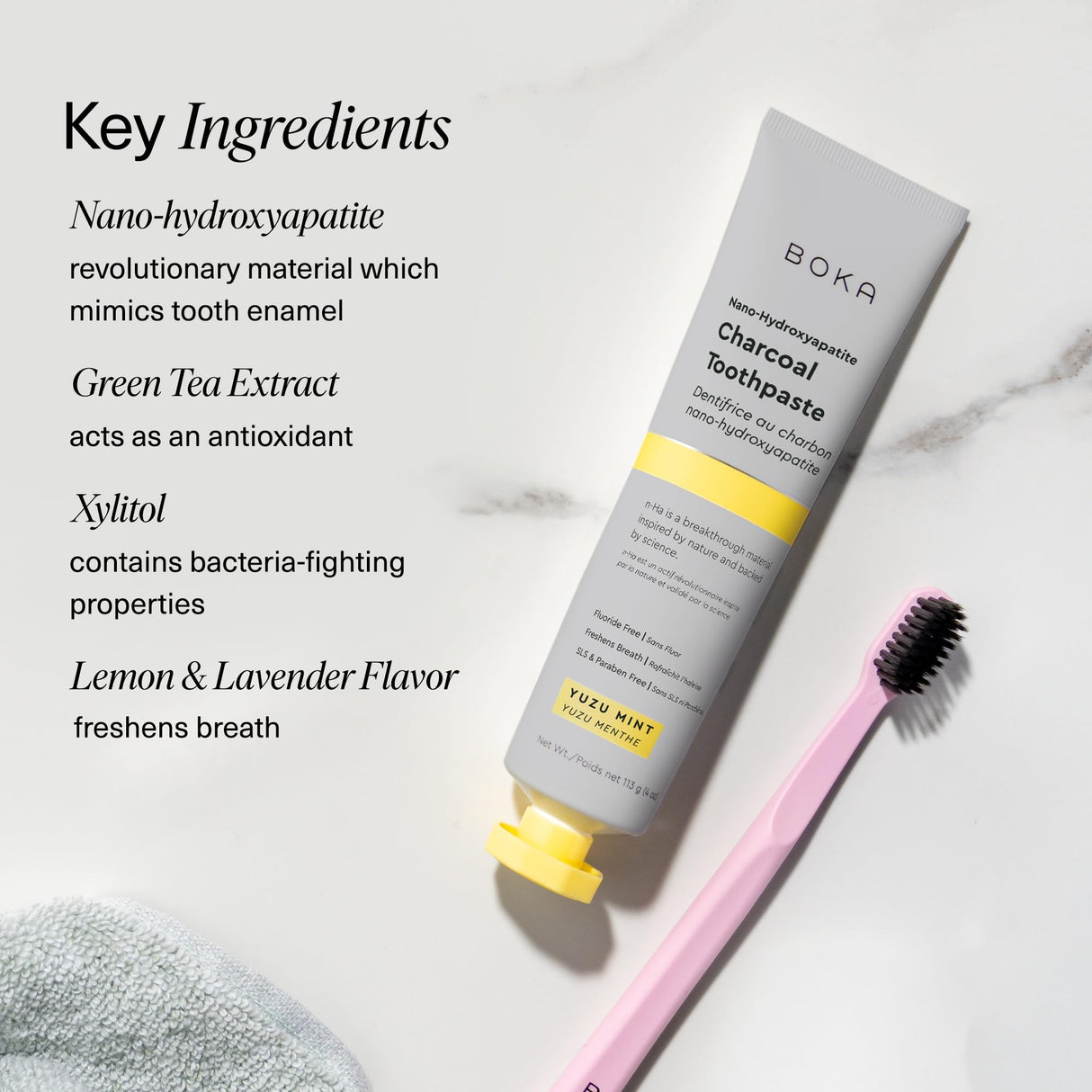 Boka Fluoride Free Toothpaste, Nano Hydroxyapatite Toothpaste, Appropriate for Sensitive Teeth - for Adult, Kids Oral Care - Yuzu Mint Flavor, 4 Fl Oz 3Pk US Manufactured