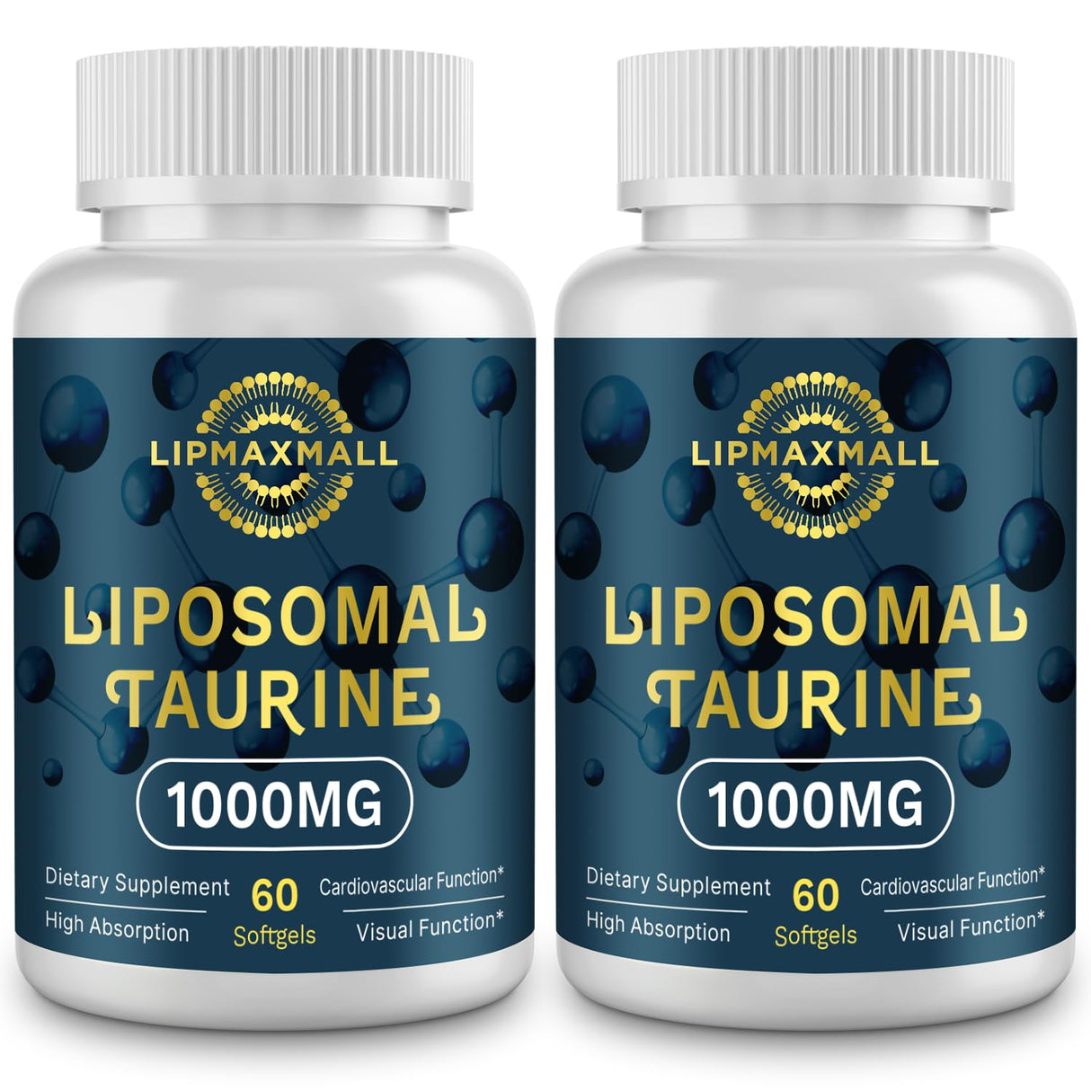 lipmaxmall Liposomal Taurine Supplement 1000mg, High Absorption Amino Acid for Heart, Nerve, Brain, Visual (60 Softgels - 2 Pack)