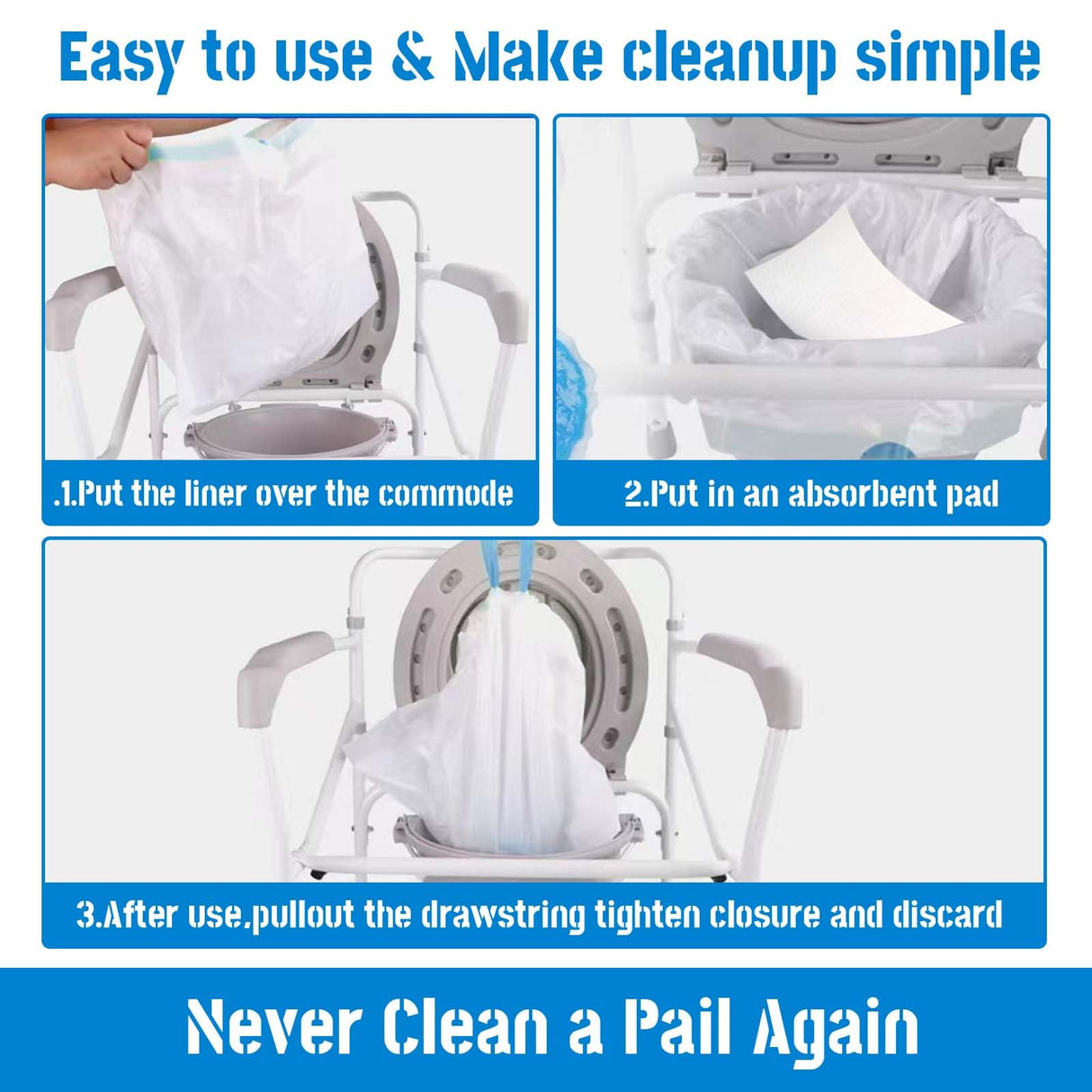 Hlinakrbcs 60 Pack Commode Liners with Absorbent Pads(Lemon Scent),Bedside Commode Liners Disposable for Portable Toilet,Adult Commode Chair Bucket & Porta Potty,Camping Toilet Bags