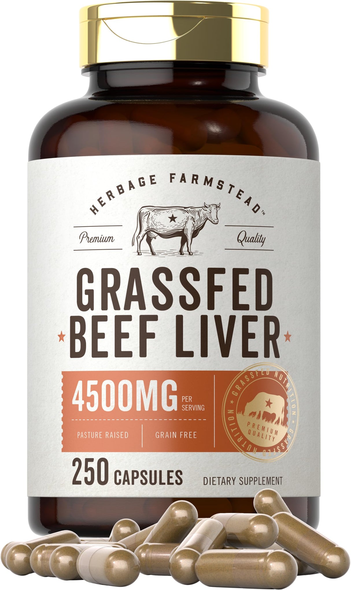 Carlyle Grass Fed Beef Liver Capsules 4500mg | 250 Count | Desiccated Supplement | Non-GMO, Gluten Free | by Herbage Farmstead