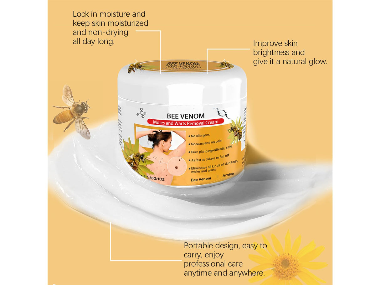 4 Pack Bee Venom Wart and Tag Remover, Bee Venom Mole and Wart Treatment Cream, Tag Recede Bee Venom for Skin