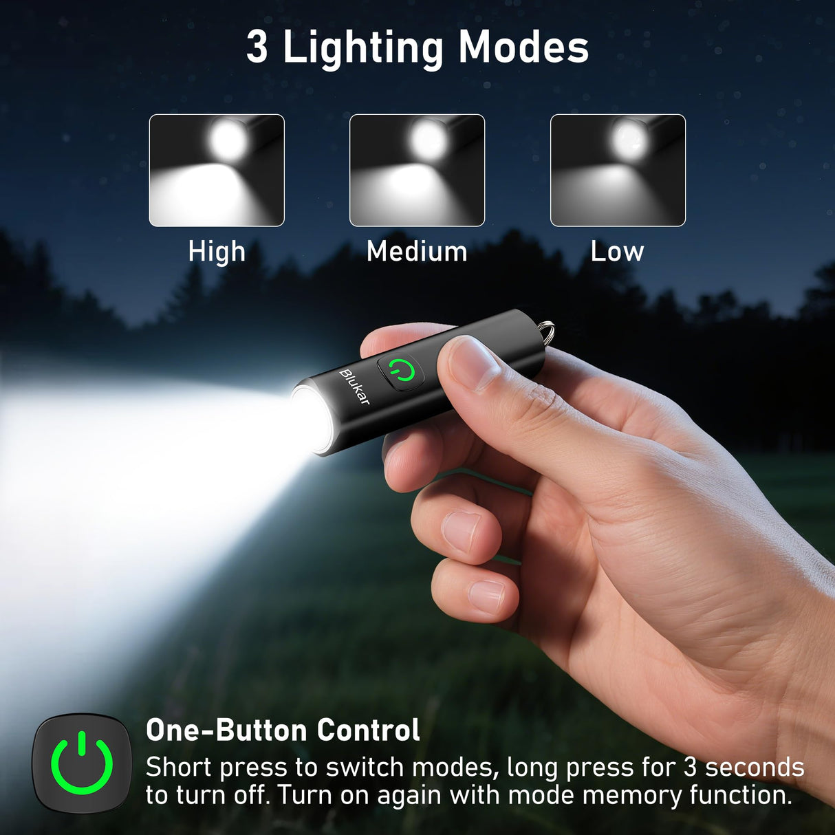 Blukar 2 Pack Rechargeable EDC Flashlight, 360L Mini Keychain Flash Light with 3 Lighting Modes, Memory Function, Waterproof, Compact and Portable Pocket Light for Everyday Carry, Emergency, Camping