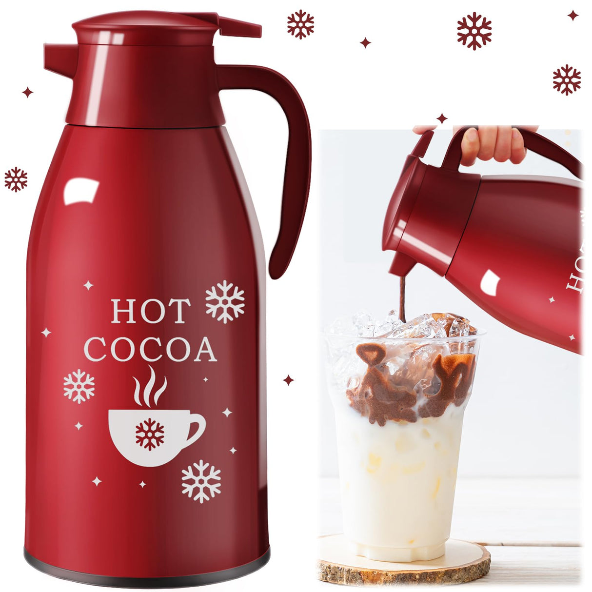 LemonRoad 1 Pcs 68 oz Hot Chocolate Drink Dispenser Red Cocoa Drink Dispenser for Keeping Christmas Hot Cocoa Bar Supplies for Chocolate Party Favors Supplies