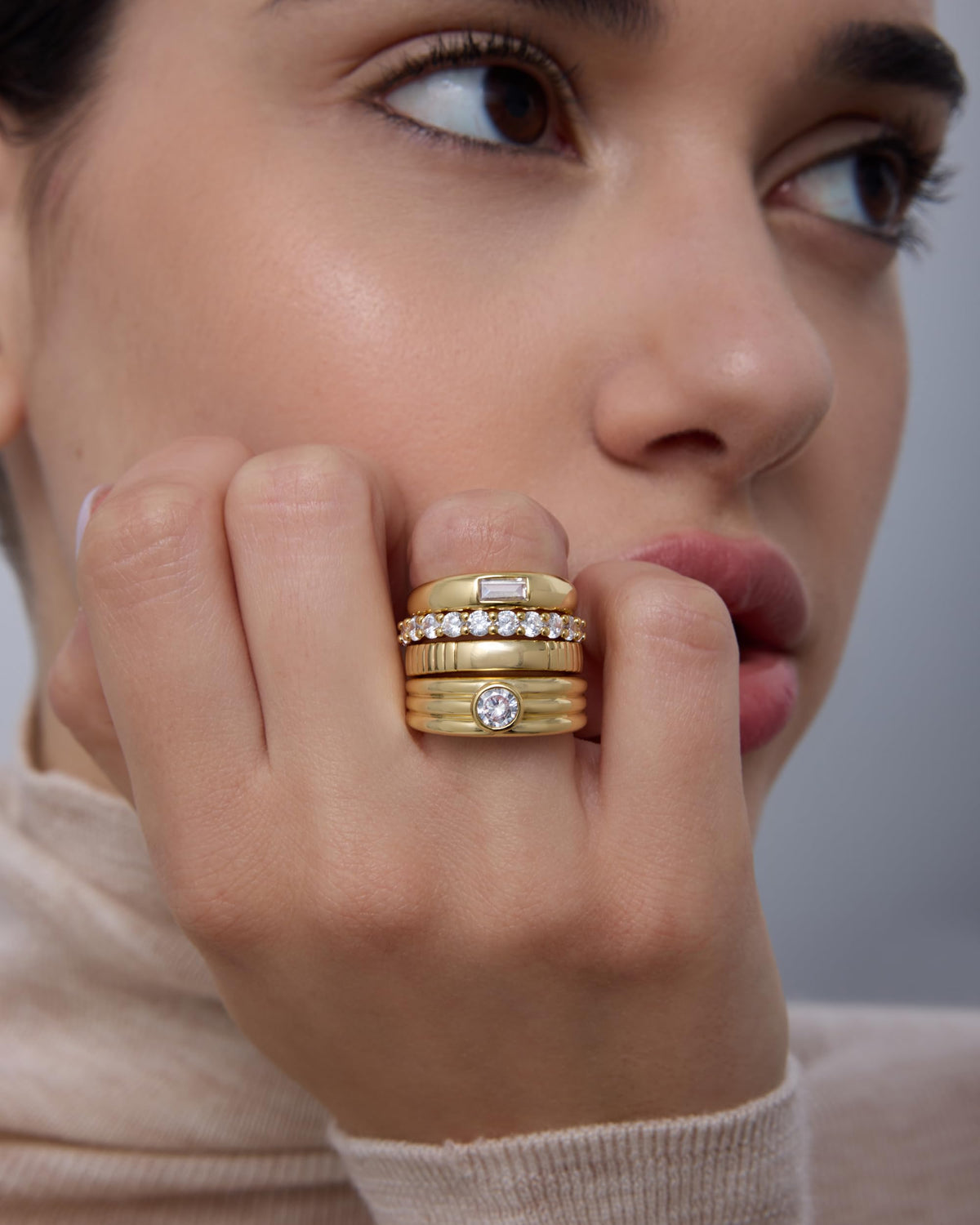 PAVOI 14K Yellow Gold Plated Stackable Rings for Women, Yellow Gold