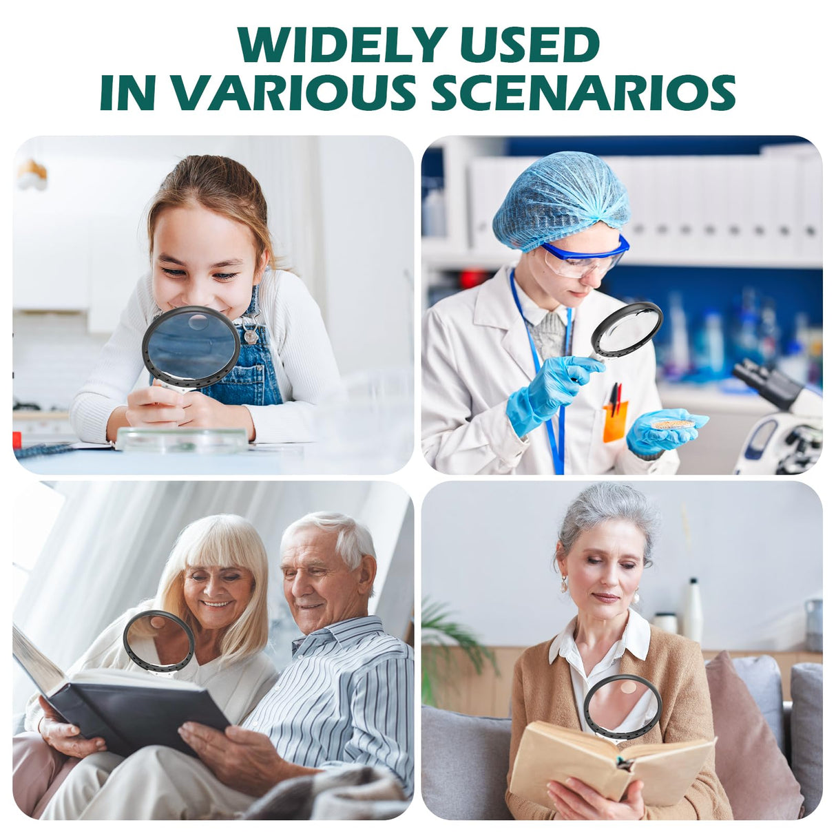 Large Magnifying Glass with Light, 10X 25X 45X Handheld Illuminated Magnifier with 3 Light Modes, 12 LED Lights, Storage Bag, Clean Cloth for Seniors Reading Coins Inspection (Black, Round)