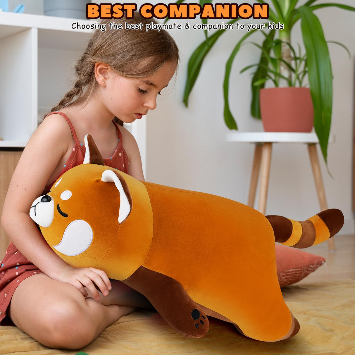 Auspicious beginning 30'' Giant Red Panda Plush Stuffed Animal - Large Sleeping Plush Toy Pillow, Cute Hugging Plushie, Room Decor, Christmas Birthday Gifts for Kids Girls Boys