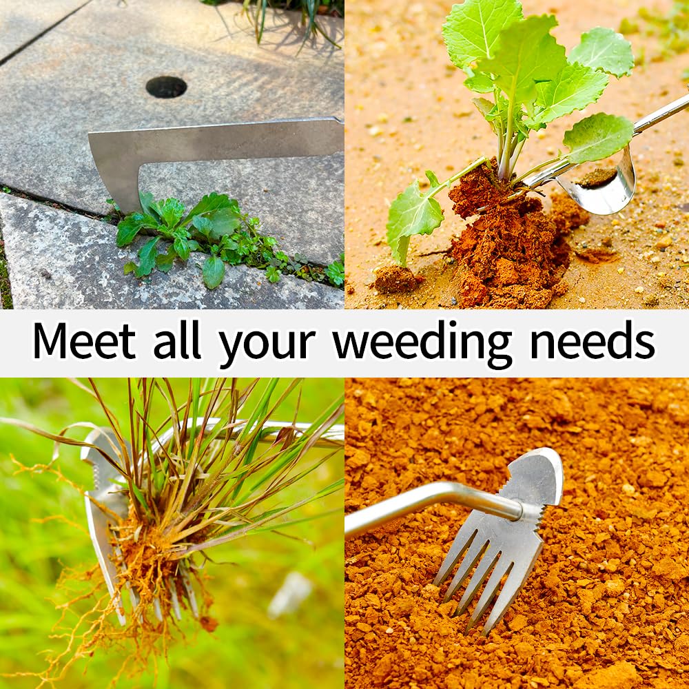 DWULCX 3 Pack Manual Weed Puller Tool, New Garden Stainless Steel Weeder Tool Hand Weeder Tool,Multi-Purpose Weed Remover Tool Weeding Tools for Gardening(Rubber Handle)