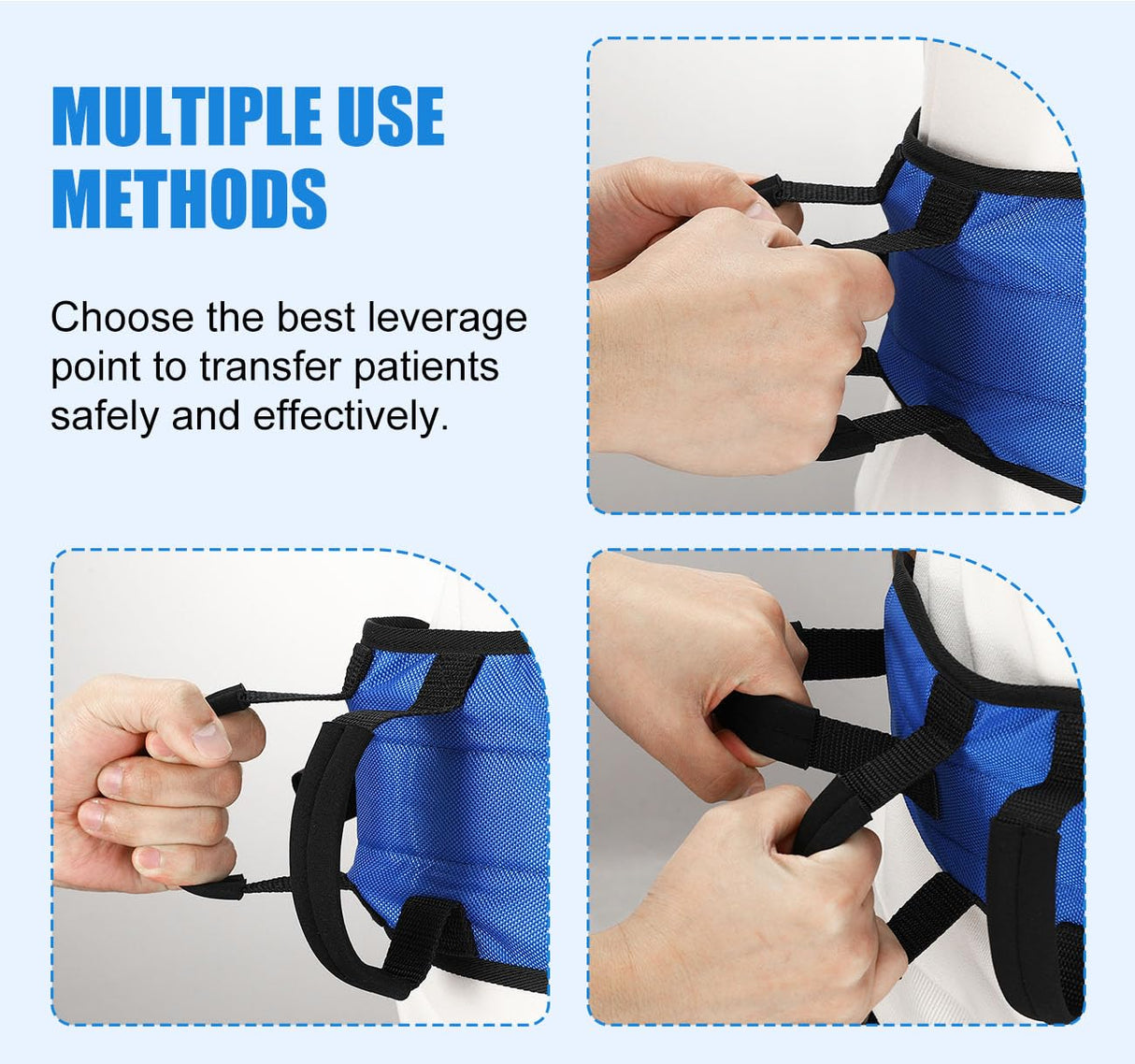 Gait Belt 2 Pack, Rhino Valley gait Belts for Seniors with 7 Handles, 59" Anti-Slip Transfer Belt for Elderly, Elderly Assistance Products, Blue&Black