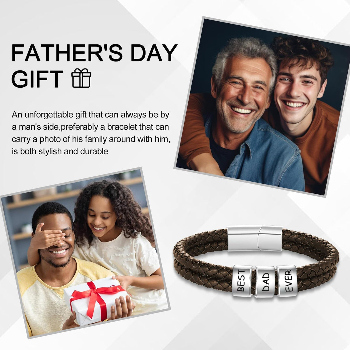 LASTSTA8 Fathers Day Dad Gifts from Daughter Son Custom Bracelet with Famliy Name Adjustable Braided Leather Bracelets Personalized Father‘s Day Bracelet for Dad