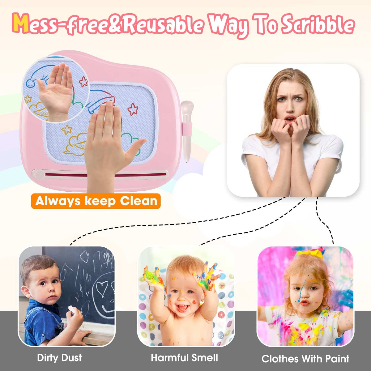 Smasiagon Magnetic Drawing Board for Kids, Toddler Toys for 1-2 Year Old Girl, Portable Doodle Board Pad Learning and Educational Toys for Ages 1 2 3 Year Old Baby Girl Birthday Giftļ¼Pinkļ¼