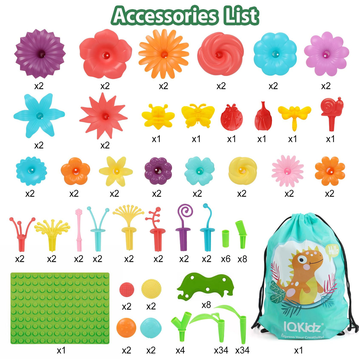 IQKidz 3-6 Years Old Toddler Toys - Flower Garden Building Toy with Insect Pegs, Educational Activity Gifts for Girls Preschool-Kindergarten, 153Pcs STEM Stacking Pretend Play Set