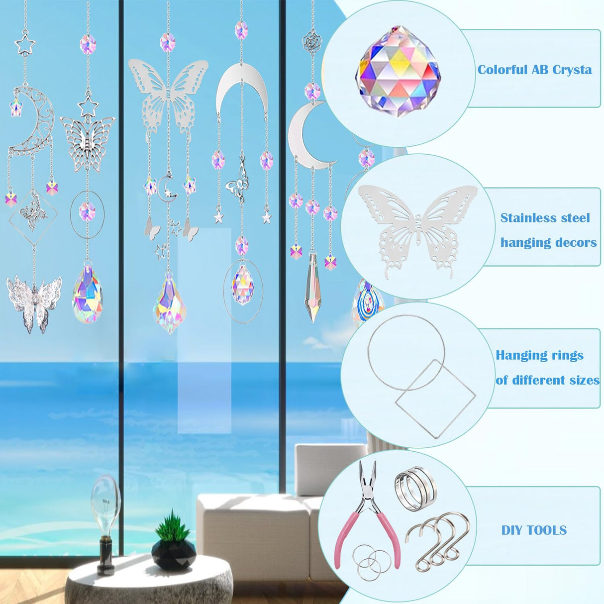 Lyukii 300 Pcs DIY Suncatchers Making Kits Craft for Adults Crystal Suncatchers for Window Hanging Sun Catcher with Chain Rainbow Maker Crystal Prisms Decor for Home Garden Party Wedding Ornament