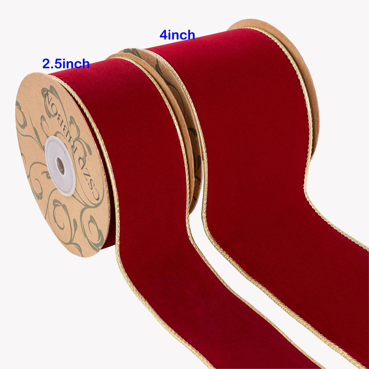 CSZD RIBBON Dark Red Velvet Christmas Wired Ribbon 4inch Wide*10Y Red and Gold Double Sided Velvet Ribbon for Christmas Tree Wreaths Gift Wrapping Bows Gralands Home Decor Crafts (Dark red)