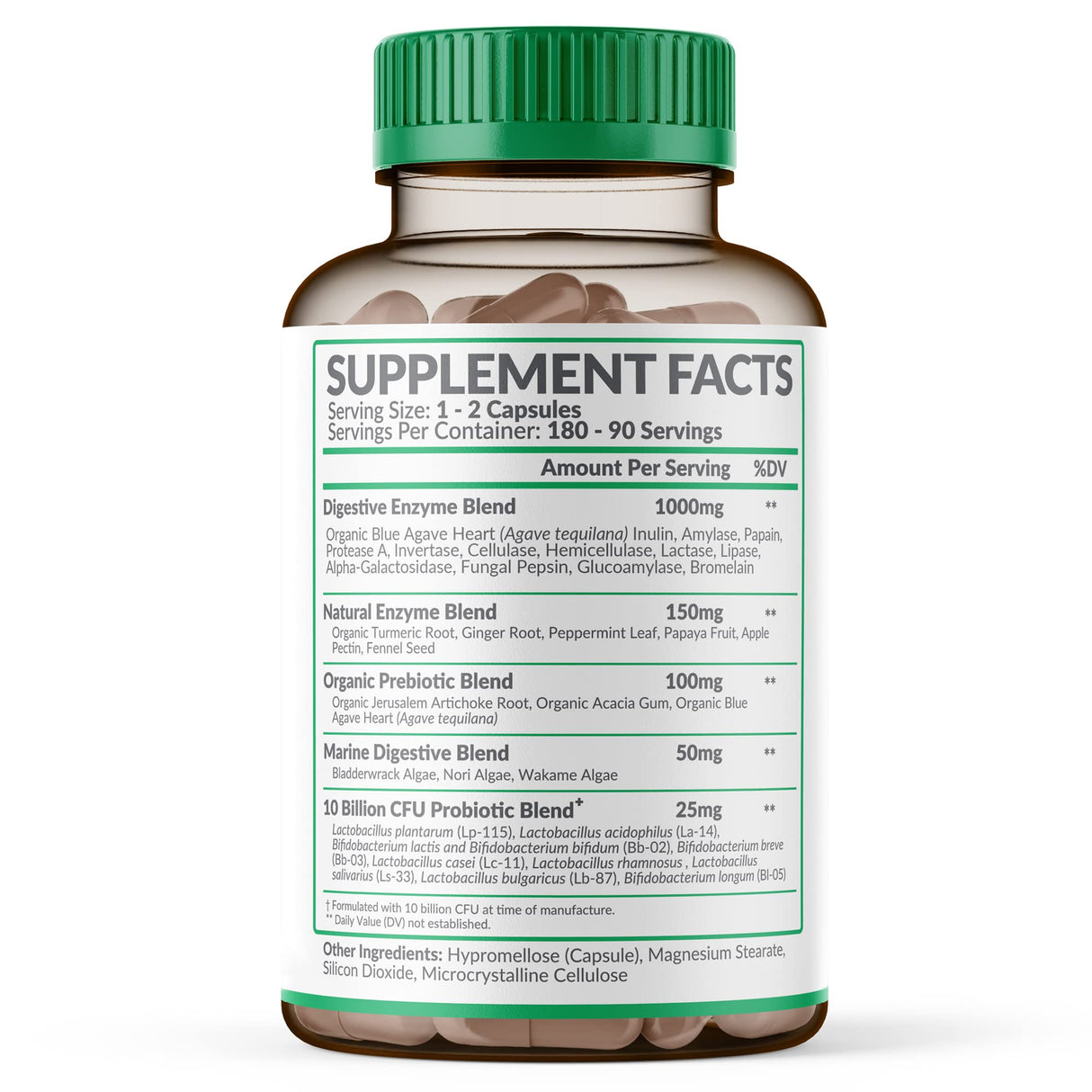 Wholesome Wellness Digestive Enzymes 1000MG Plus Prebiotics & Probiotics Supplement, 180 Capsules, Organic Plant-Based Vegan Formula for Digestion & Lactose with Amylase & Bromelain,3-6 Months Supply