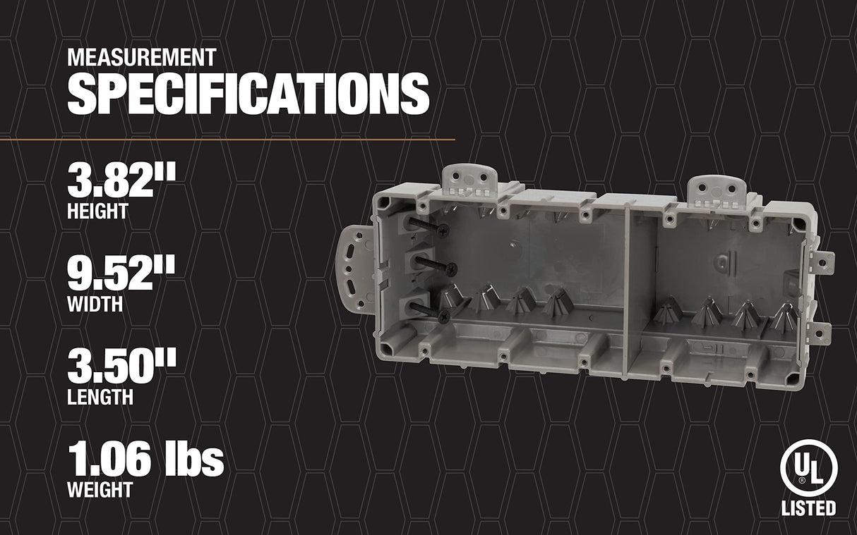 Southwire MSBMMT5G 5 Gang Multi Mount Device Box with Depth Adjustable; Heavy Duty 42lb ; Gray