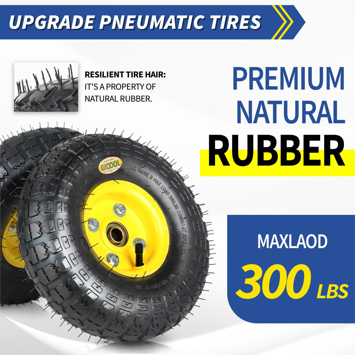 GICOOL 4.10/3.50-4 Rubber Pneumatic Tire, for Hand Truck Dolly Cart 2 Pack